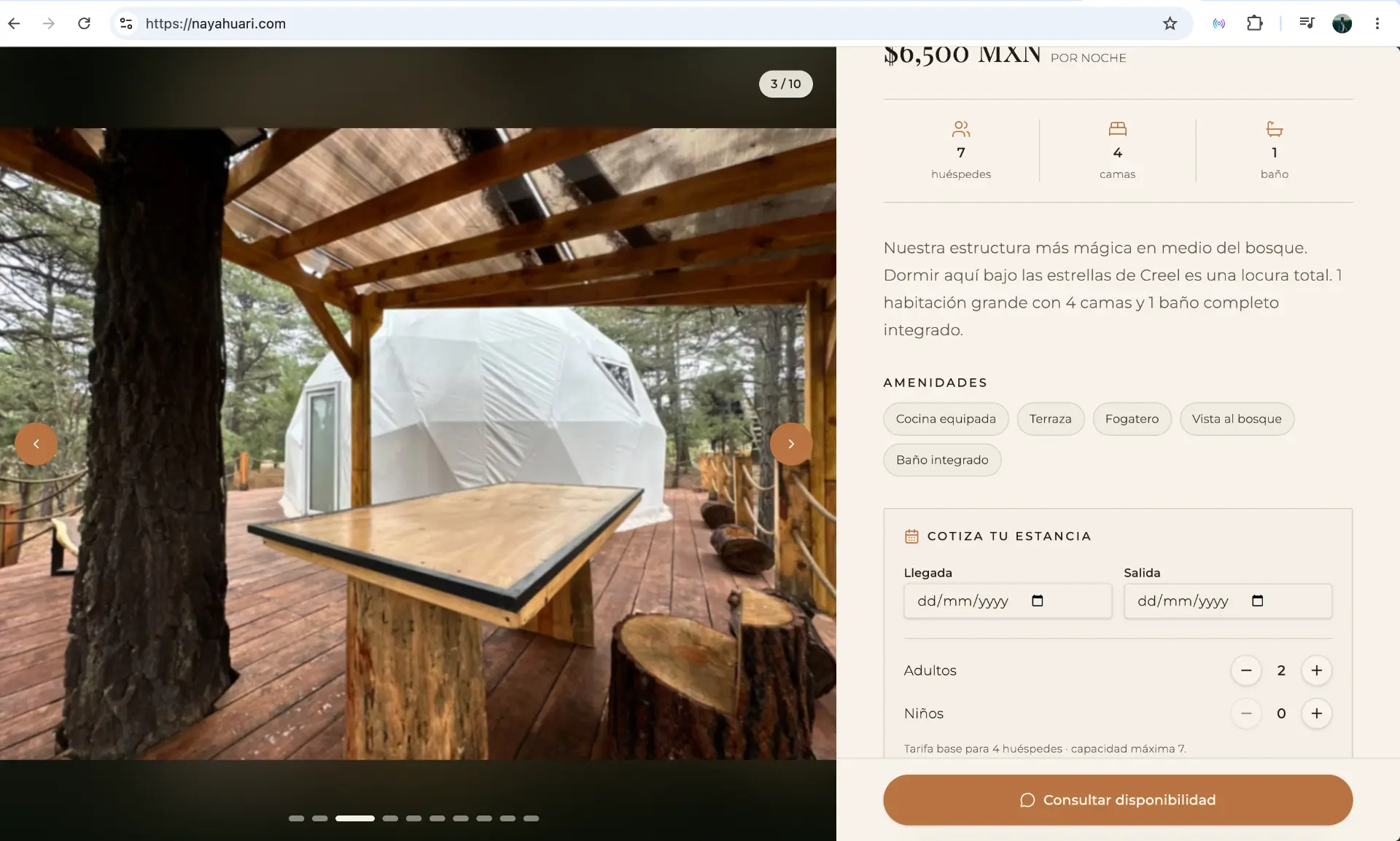 Nayáhuari: galería del domo y cotización de estancias
