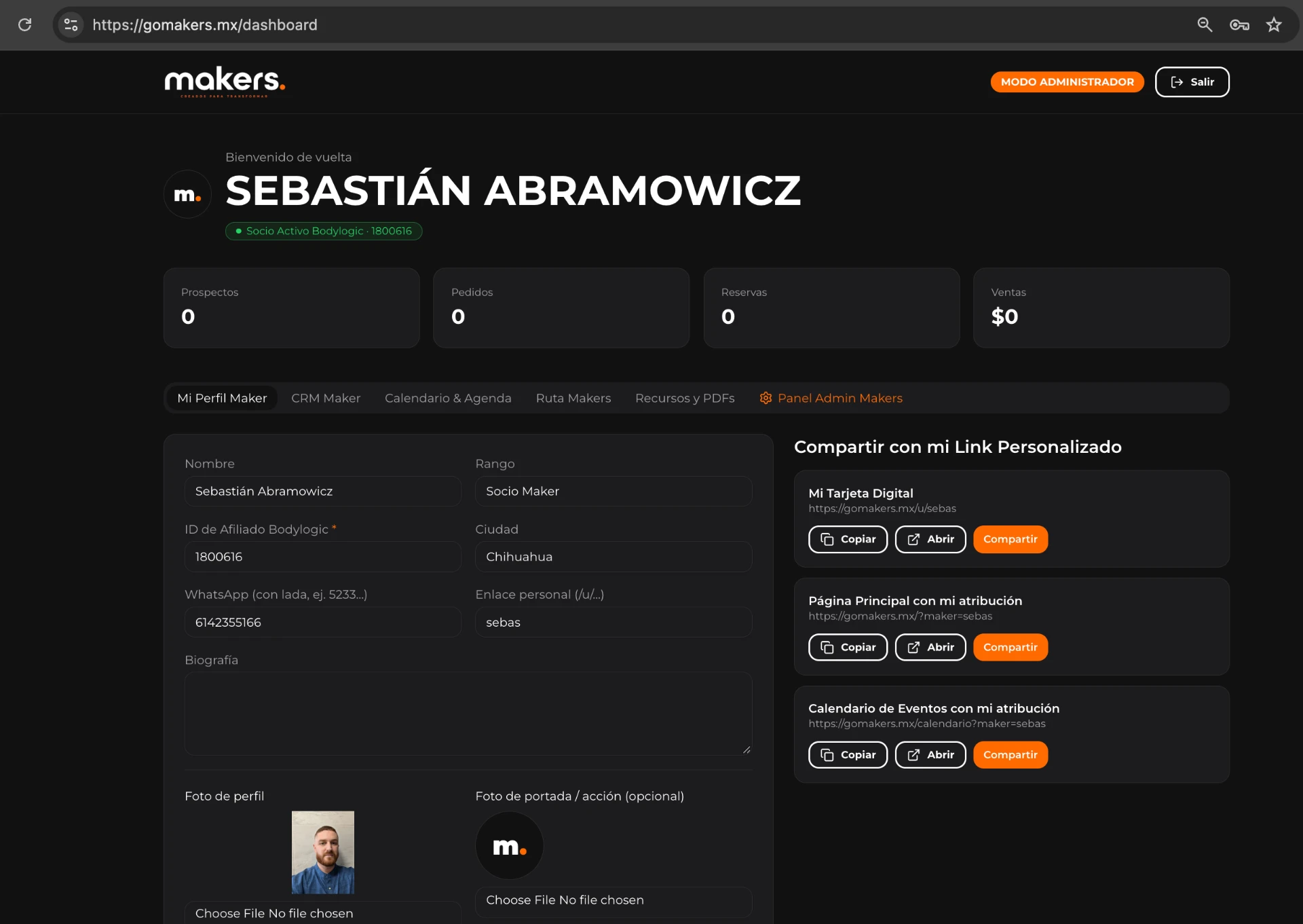 Makers: Dashboard del Socio con generador de links personalizados